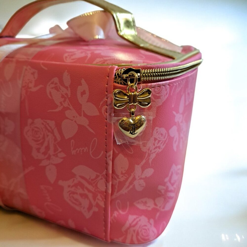 Juicy Couture 2 Piece Hot Pink & Gold Cosmetic Travel Bag NWT - Picture 6 of 9